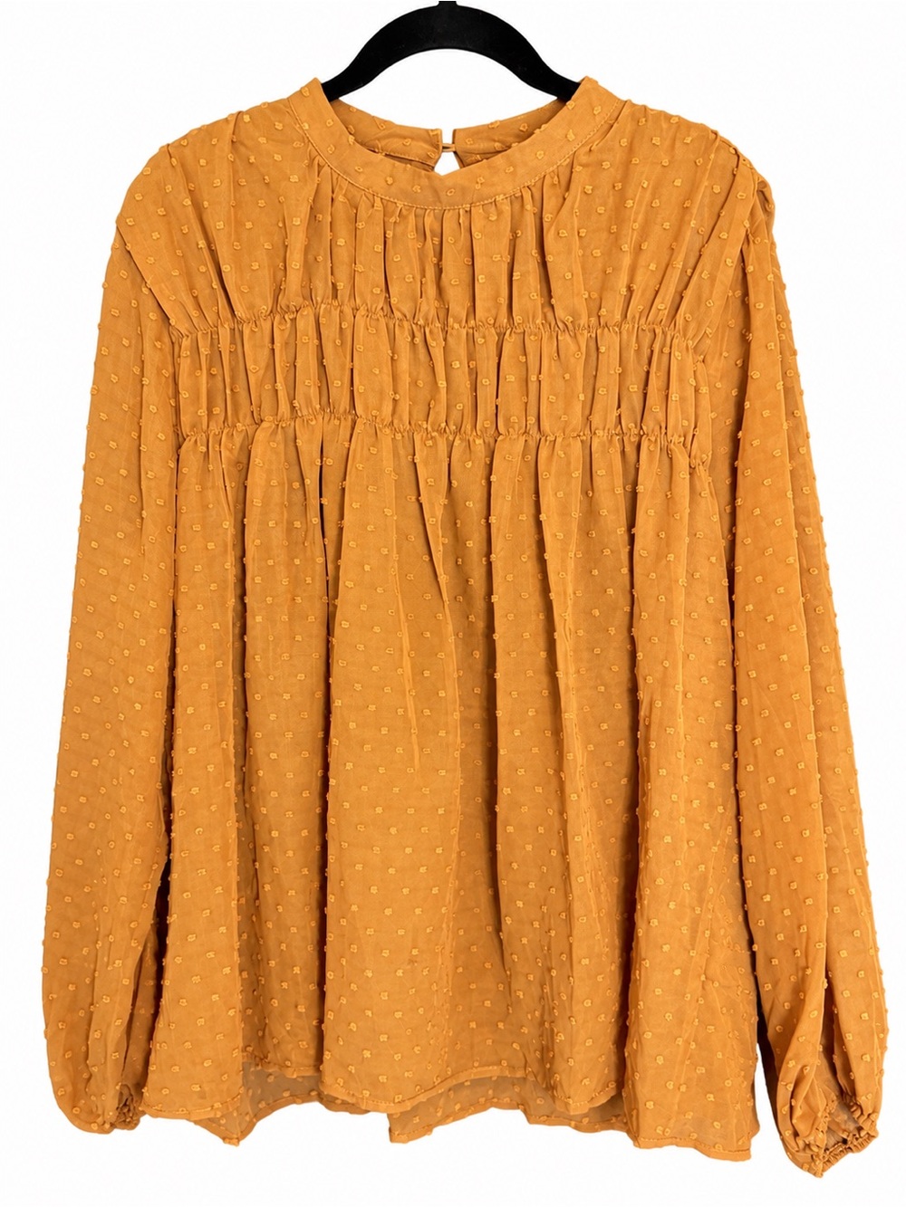 Andree By Unit Boho Burnt Orange Brown Swiss Dot Peasant Blouse Top